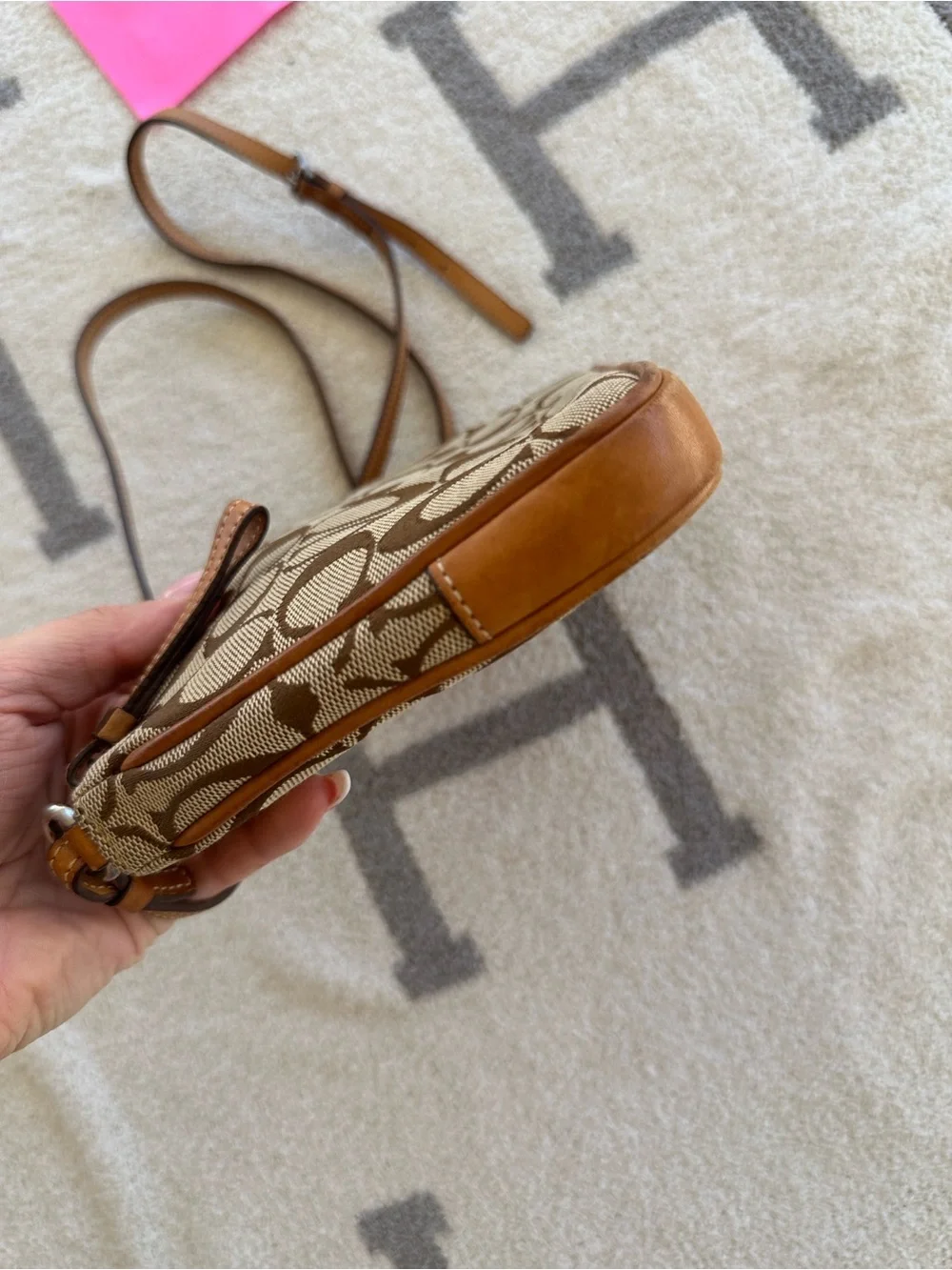 Coach Brown Signature Canvas Crossbody with Tan Leather Trim 2005 Y2K